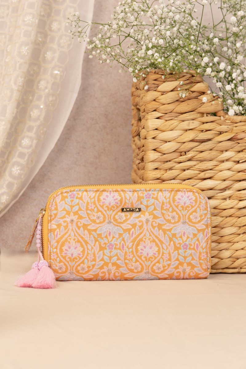 Nyraa Embroidered Wallet - Mustard