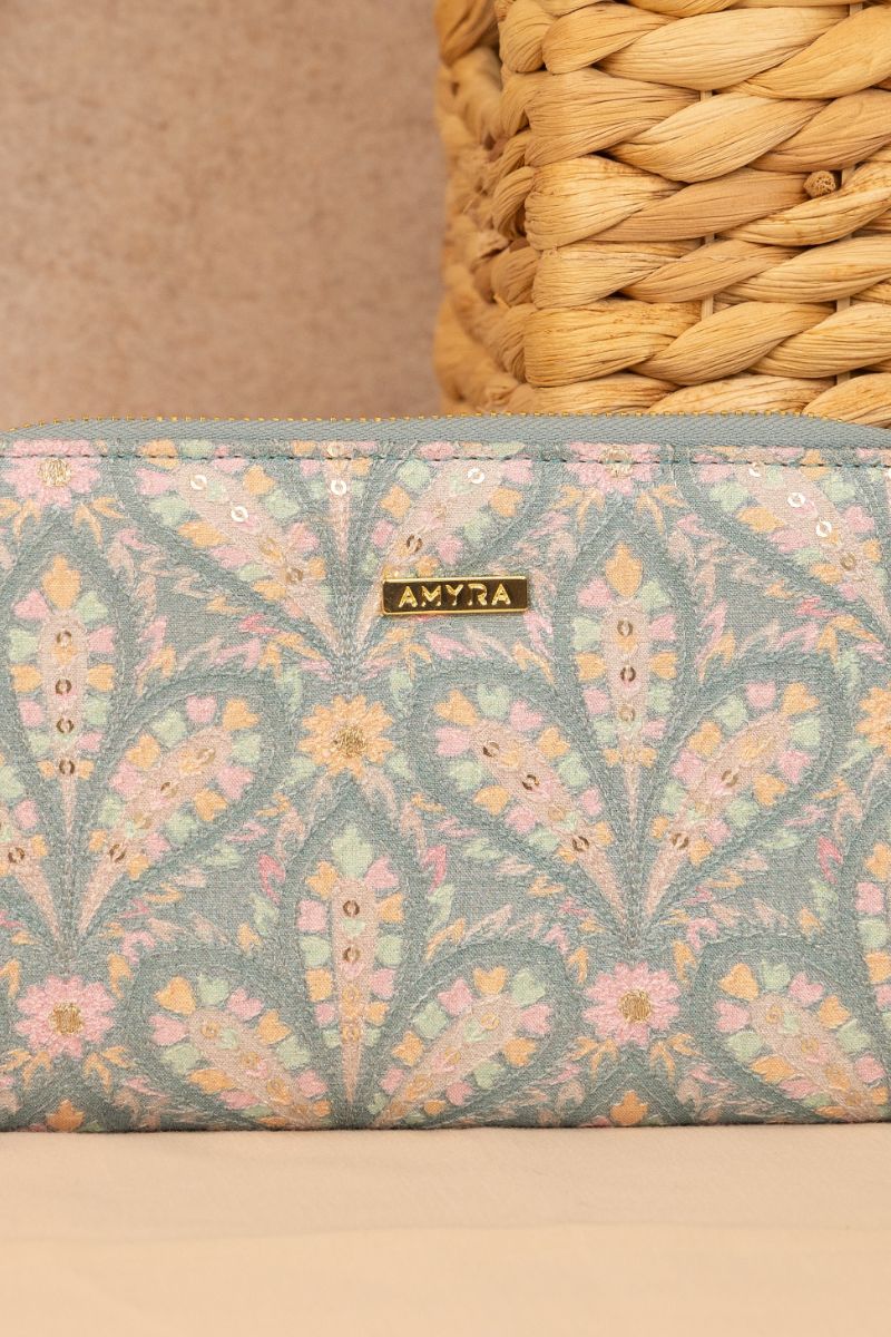 Nyraa Embroidered Wallet - Powder Blue